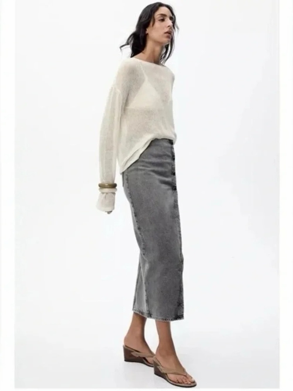 ⭐ ZARA Denim Crossover Midi Skirt in Dark Gray Z1975 XS - Picture 2 of 16